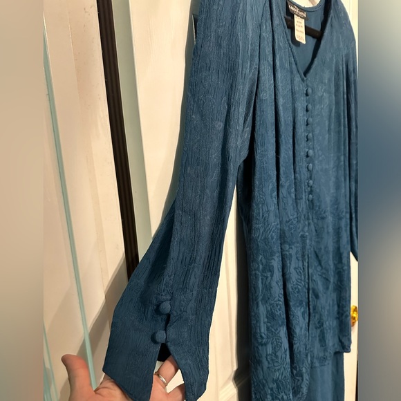 Carole Little Women’s Wear Maxi Dress Size 8 Rayon Teal Tunic Vintage Ties - Picture 4 of 7